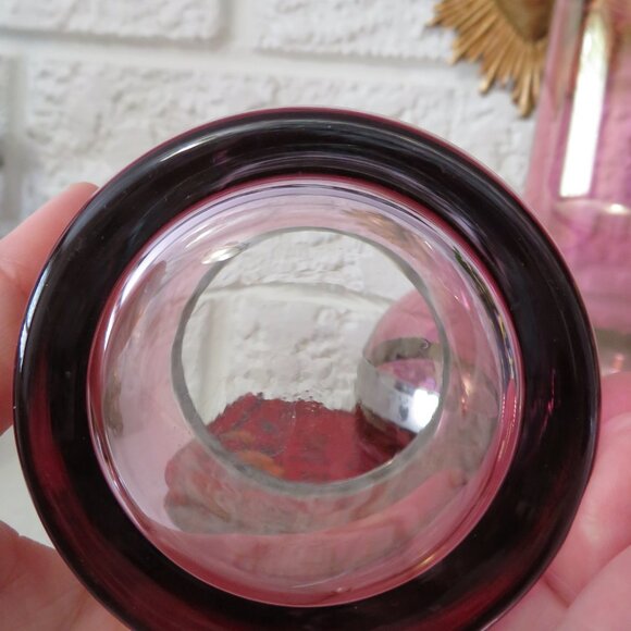 Vtg Bombay Lavender Glass Tumble Up Carafe wGlass Silver Trim Heavy Bases Poland - Picture 5 of 9